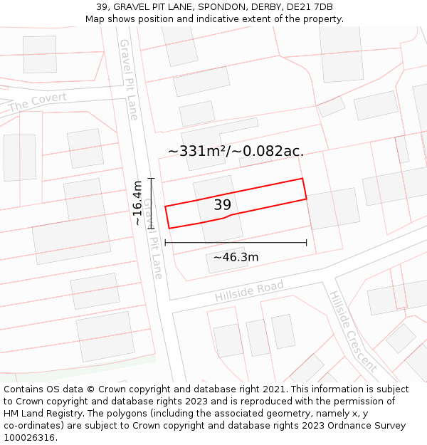 39, GRAVEL PIT LANE, SPONDON, DERBY, DE21 7DB: Plot and title map
