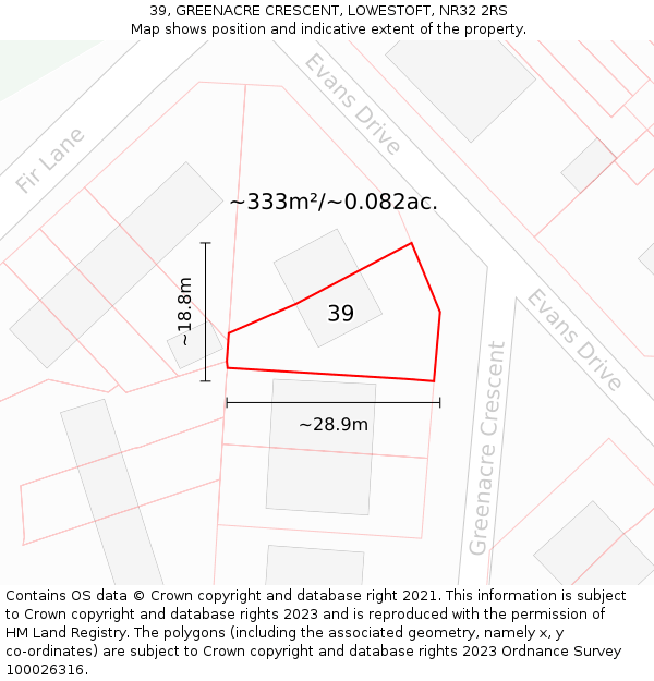 39, GREENACRE CRESCENT, LOWESTOFT, NR32 2RS: Plot and title map