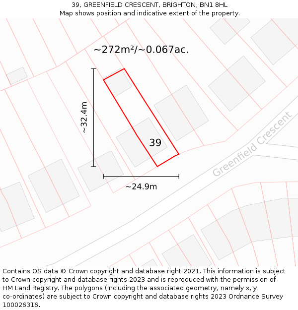39, GREENFIELD CRESCENT, BRIGHTON, BN1 8HL: Plot and title map