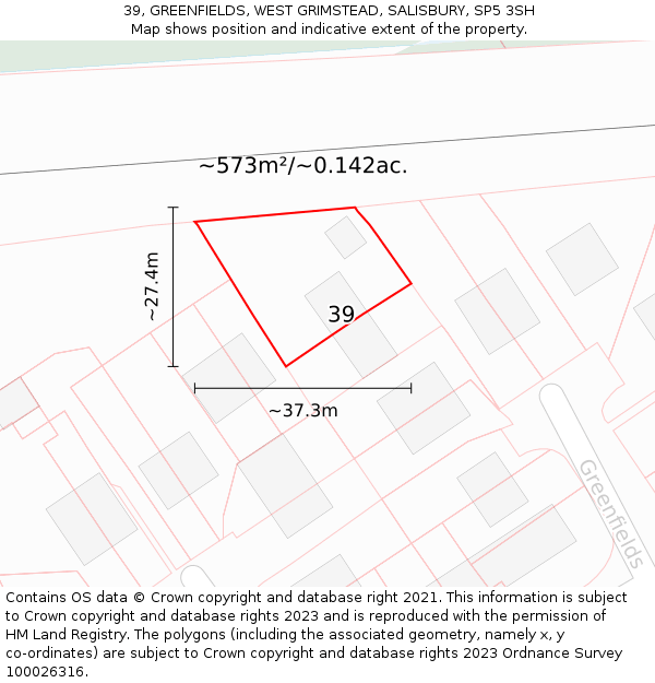 39, GREENFIELDS, WEST GRIMSTEAD, SALISBURY, SP5 3SH: Plot and title map
