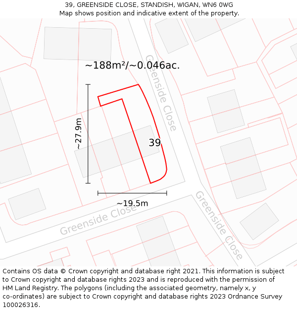 39, GREENSIDE CLOSE, STANDISH, WIGAN, WN6 0WG: Plot and title map