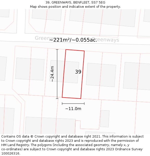 39, GREENWAYS, BENFLEET, SS7 5EG: Plot and title map