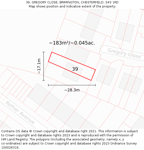 39, GREGORY CLOSE, BRIMINGTON, CHESTERFIELD, S43 1RD: Plot and title map