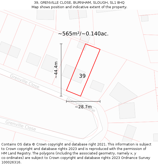 39, GRENVILLE CLOSE, BURNHAM, SLOUGH, SL1 8HQ: Plot and title map
