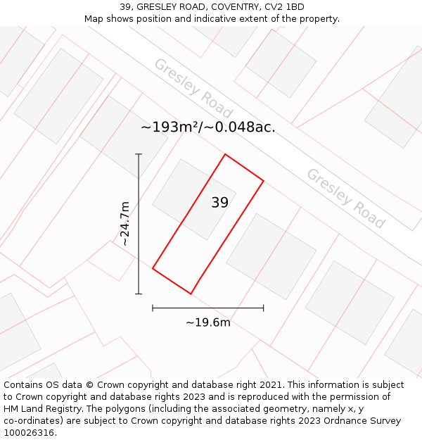 39, GRESLEY ROAD, COVENTRY, CV2 1BD: Plot and title map
