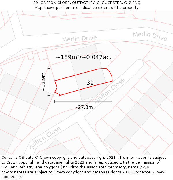 39, GRIFFON CLOSE, QUEDGELEY, GLOUCESTER, GL2 4NQ: Plot and title map