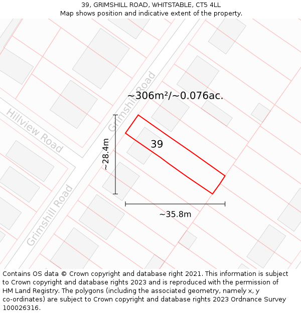 39, GRIMSHILL ROAD, WHITSTABLE, CT5 4LL: Plot and title map
