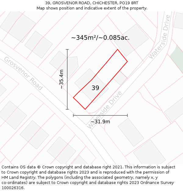 39, GROSVENOR ROAD, CHICHESTER, PO19 8RT: Plot and title map