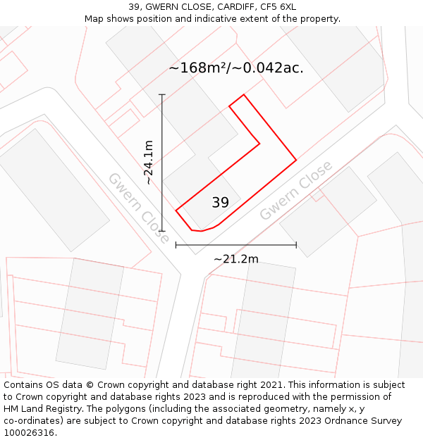 39, GWERN CLOSE, CARDIFF, CF5 6XL: Plot and title map