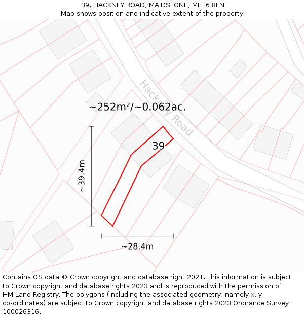 39, HACKNEY ROAD, MAIDSTONE, ME16 8LN: Plot and title map