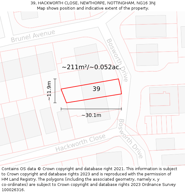 39, HACKWORTH CLOSE, NEWTHORPE, NOTTINGHAM, NG16 3NJ: Plot and title map