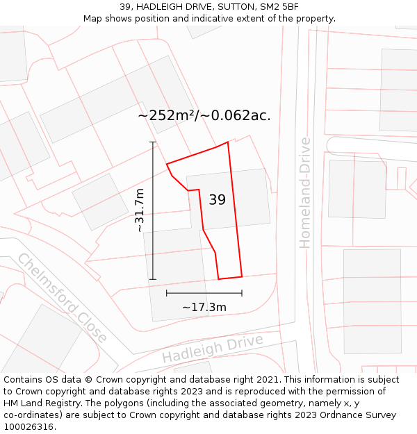 39, HADLEIGH DRIVE, SUTTON, SM2 5BF: Plot and title map