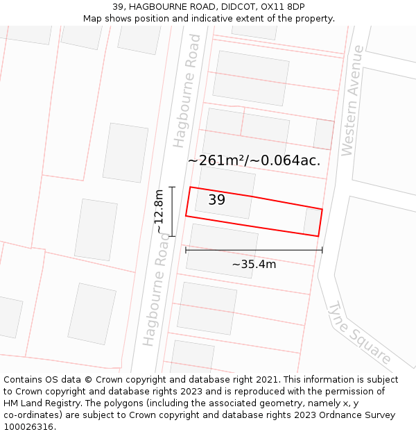 39, HAGBOURNE ROAD, DIDCOT, OX11 8DP: Plot and title map