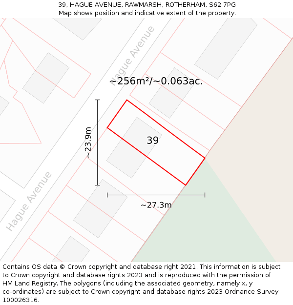 39, HAGUE AVENUE, RAWMARSH, ROTHERHAM, S62 7PG: Plot and title map