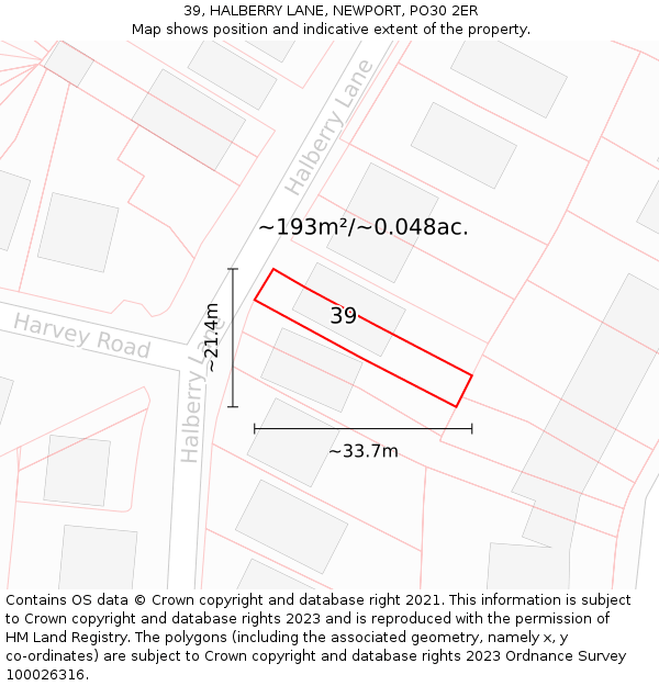 39, HALBERRY LANE, NEWPORT, PO30 2ER: Plot and title map