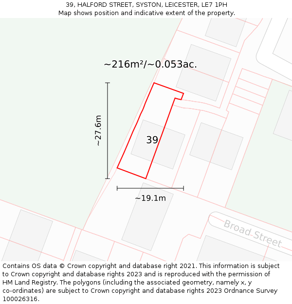 39, HALFORD STREET, SYSTON, LEICESTER, LE7 1PH: Plot and title map