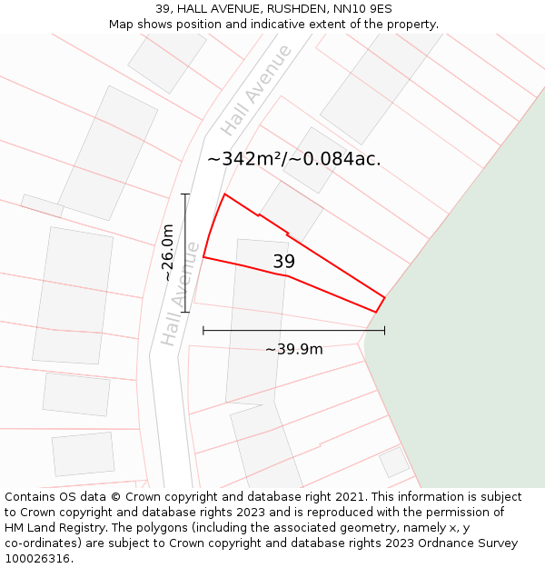 39, HALL AVENUE, RUSHDEN, NN10 9ES: Plot and title map