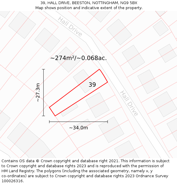 39, HALL DRIVE, BEESTON, NOTTINGHAM, NG9 5BX: Plot and title map