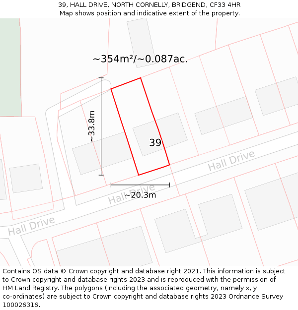 39, HALL DRIVE, NORTH CORNELLY, BRIDGEND, CF33 4HR: Plot and title map