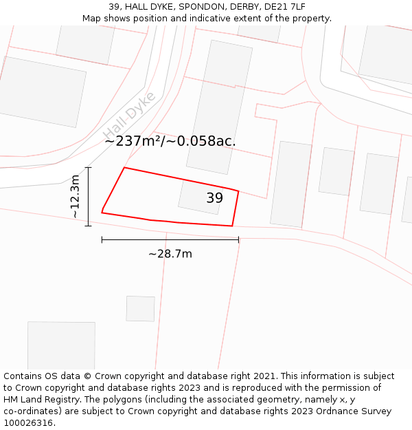 39, HALL DYKE, SPONDON, DERBY, DE21 7LF: Plot and title map