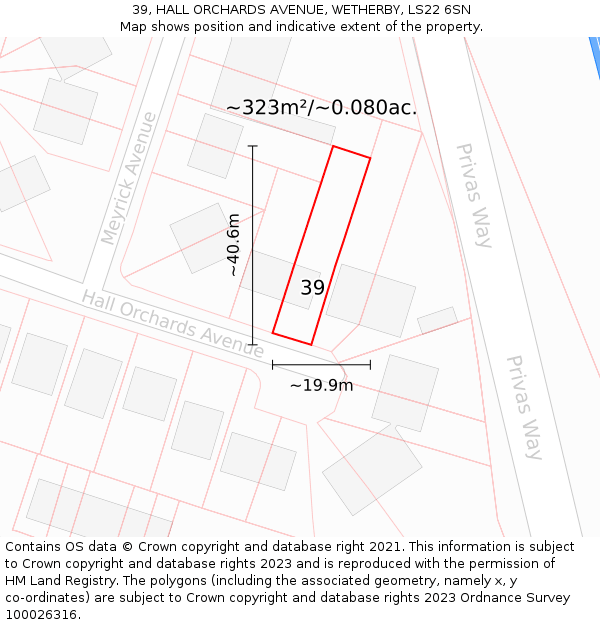 39, HALL ORCHARDS AVENUE, WETHERBY, LS22 6SN: Plot and title map