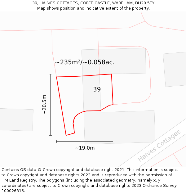 39, HALVES COTTAGES, CORFE CASTLE, WAREHAM, BH20 5EY: Plot and title map