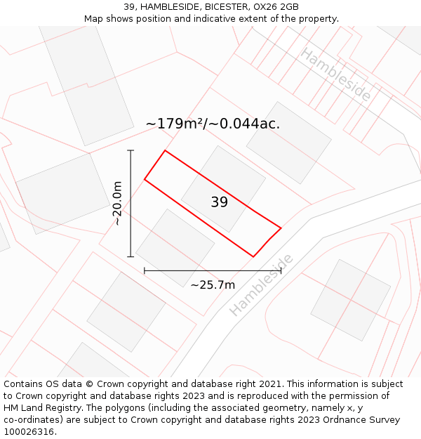 39, HAMBLESIDE, BICESTER, OX26 2GB: Plot and title map