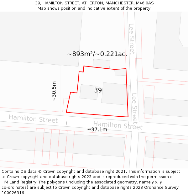 39, HAMILTON STREET, ATHERTON, MANCHESTER, M46 0AS: Plot and title map