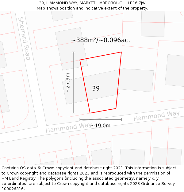 39, HAMMOND WAY, MARKET HARBOROUGH, LE16 7JW: Plot and title map