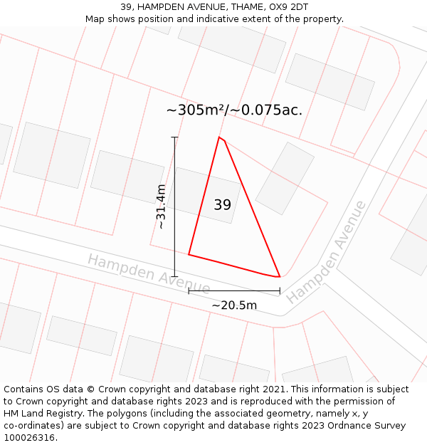 39, HAMPDEN AVENUE, THAME, OX9 2DT: Plot and title map