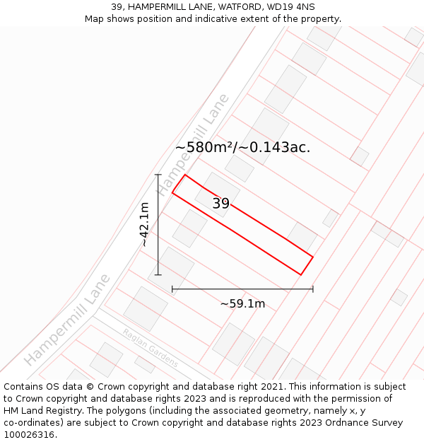 39, HAMPERMILL LANE, WATFORD, WD19 4NS: Plot and title map