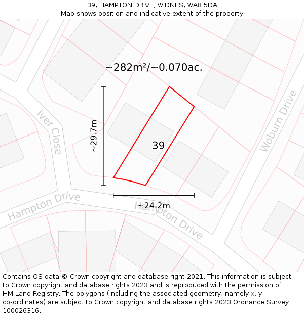 39, HAMPTON DRIVE, WIDNES, WA8 5DA: Plot and title map