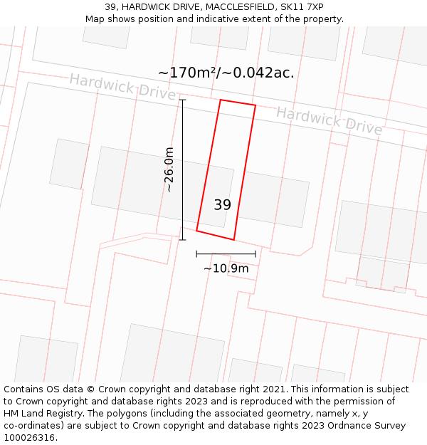 39, HARDWICK DRIVE, MACCLESFIELD, SK11 7XP: Plot and title map