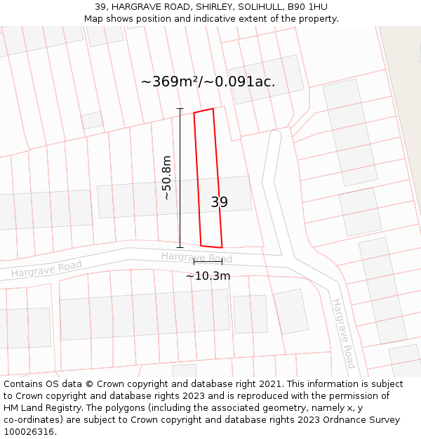 39, HARGRAVE ROAD, SHIRLEY, SOLIHULL, B90 1HU: Plot and title map