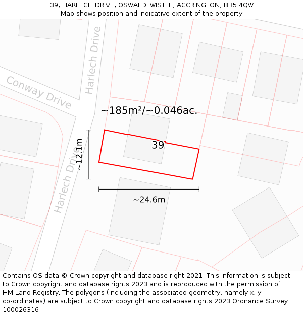 39, HARLECH DRIVE, OSWALDTWISTLE, ACCRINGTON, BB5 4QW: Plot and title map