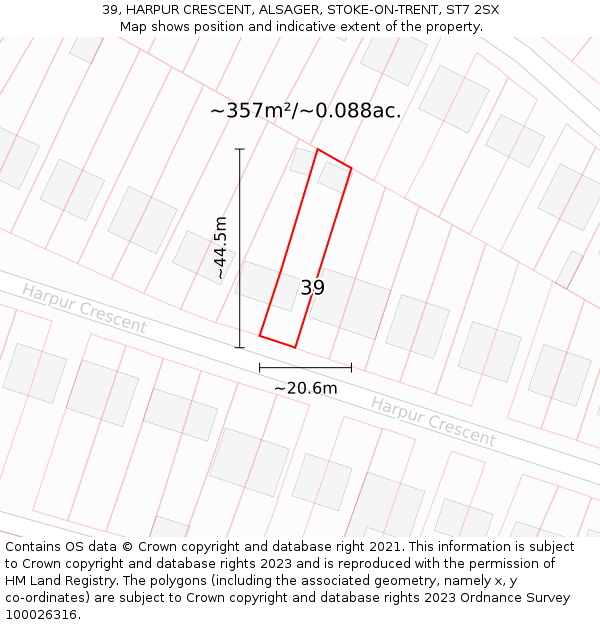39, HARPUR CRESCENT, ALSAGER, STOKE-ON-TRENT, ST7 2SX: Plot and title map