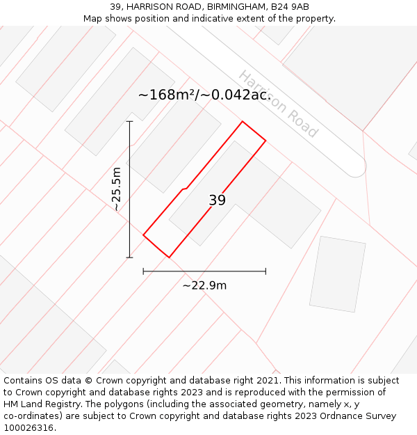 39, HARRISON ROAD, BIRMINGHAM, B24 9AB: Plot and title map
