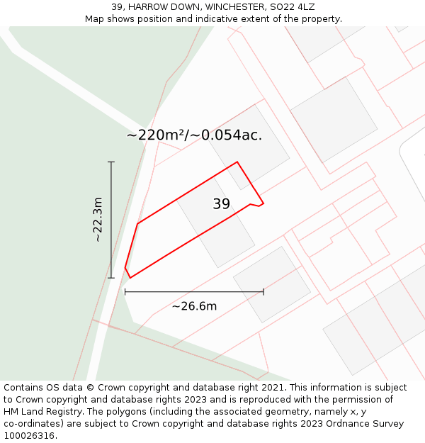39, HARROW DOWN, WINCHESTER, SO22 4LZ: Plot and title map