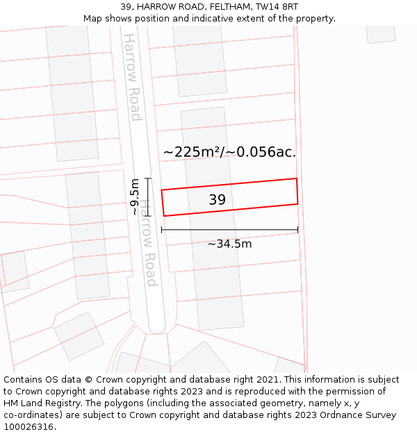 39, HARROW ROAD, FELTHAM, TW14 8RT: Plot and title map