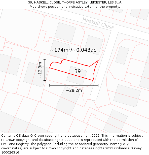 39, HASKELL CLOSE, THORPE ASTLEY, LEICESTER, LE3 3UA: Plot and title map