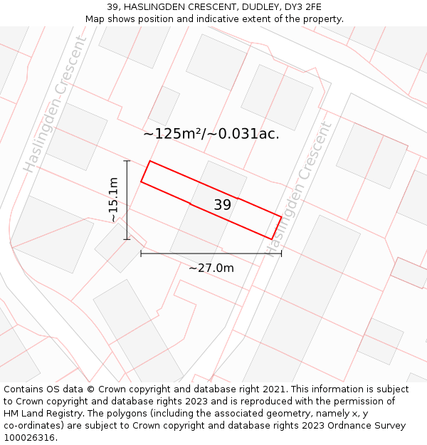 39, HASLINGDEN CRESCENT, DUDLEY, DY3 2FE: Plot and title map