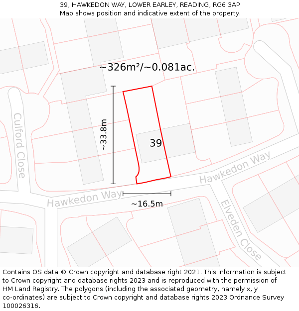 39, HAWKEDON WAY, LOWER EARLEY, READING, RG6 3AP: Plot and title map