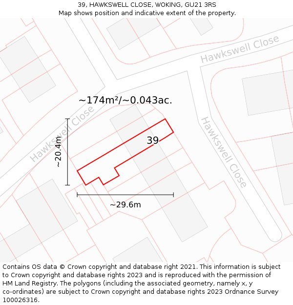 39, HAWKSWELL CLOSE, WOKING, GU21 3RS: Plot and title map