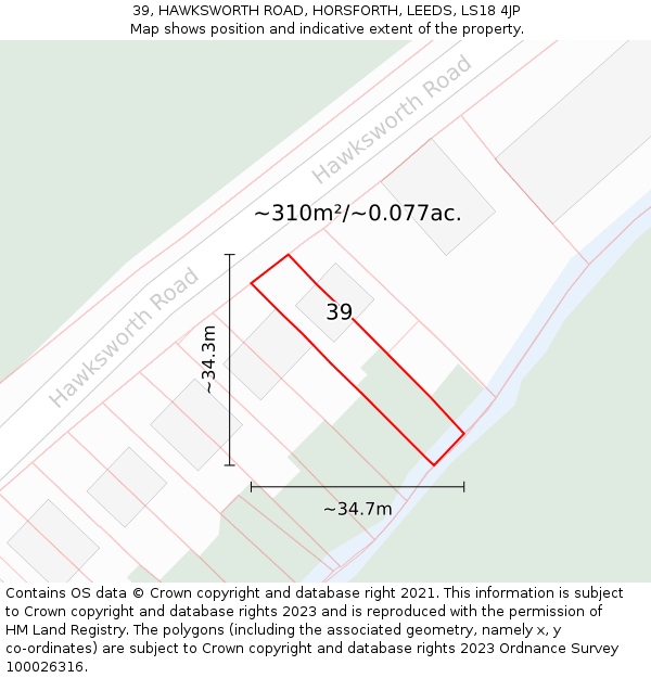 39, HAWKSWORTH ROAD, HORSFORTH, LEEDS, LS18 4JP: Plot and title map