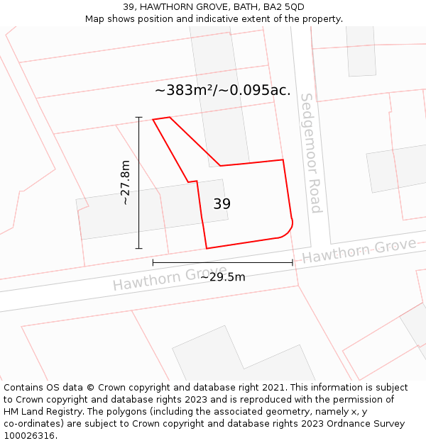 39, HAWTHORN GROVE, BATH, BA2 5QD: Plot and title map