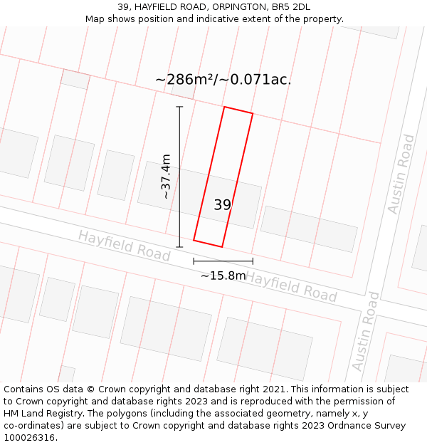 39, HAYFIELD ROAD, ORPINGTON, BR5 2DL: Plot and title map