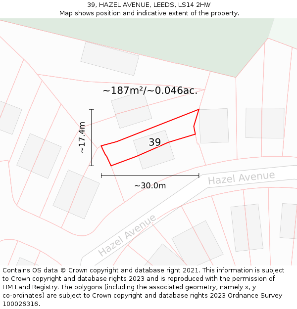 39, HAZEL AVENUE, LEEDS, LS14 2HW: Plot and title map