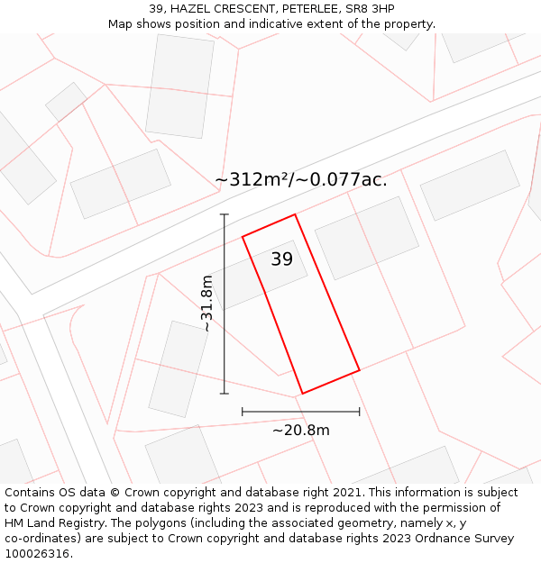39, HAZEL CRESCENT, PETERLEE, SR8 3HP: Plot and title map