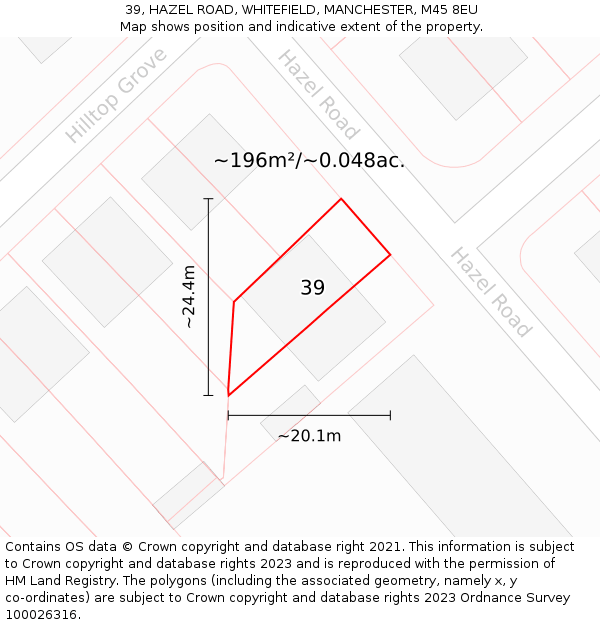 39, HAZEL ROAD, WHITEFIELD, MANCHESTER, M45 8EU: Plot and title map