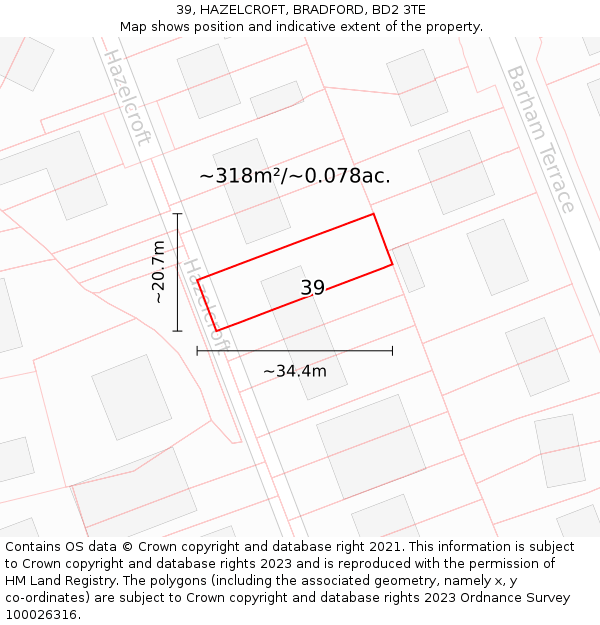 39, HAZELCROFT, BRADFORD, BD2 3TE: Plot and title map